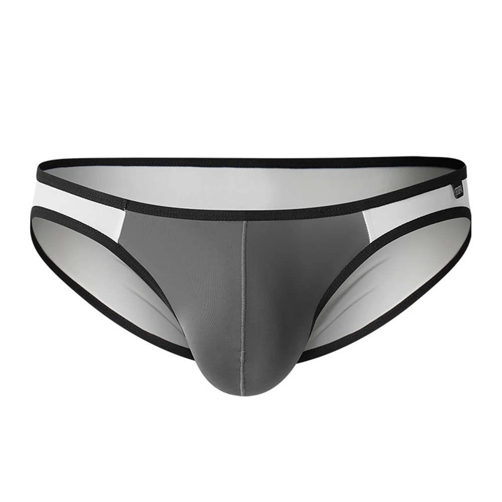 

Ultrathin Ice Silk Transparent Low Waist Mens Underwear Gray/White Briefs M45 55kg L55 65kg XL65 75kg 2XL75 90kg