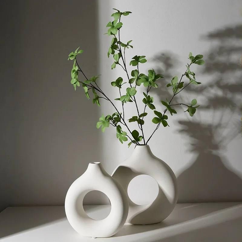 Einfache Kunststoff Vase Donut Form Einzigen Blumentopf Hause Wohnzimmer Dekoration Tisch Ornamente Kreis Blume Anordnung Vase – Detail 5