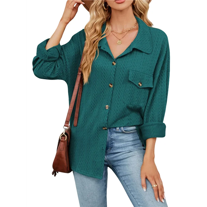 

A83F-Женские легкие вязаные рубашки на пуговицах с длинными рукавами, повседневные блузки большого размера, топы