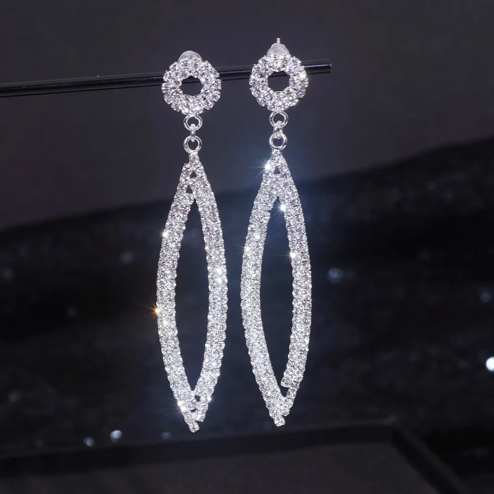 Sparkly Rhinestone Geometric Drop Earrings for Women Crystal Long Dangle Earrings Birthday Party Brides Wedding Jewelry Gifts