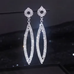 Sparkly Rhinestone Geometric Drop Earrings for Women Crystal Long Dangle Earrings Birthday Party Brides Wedding Jewelry Gifts