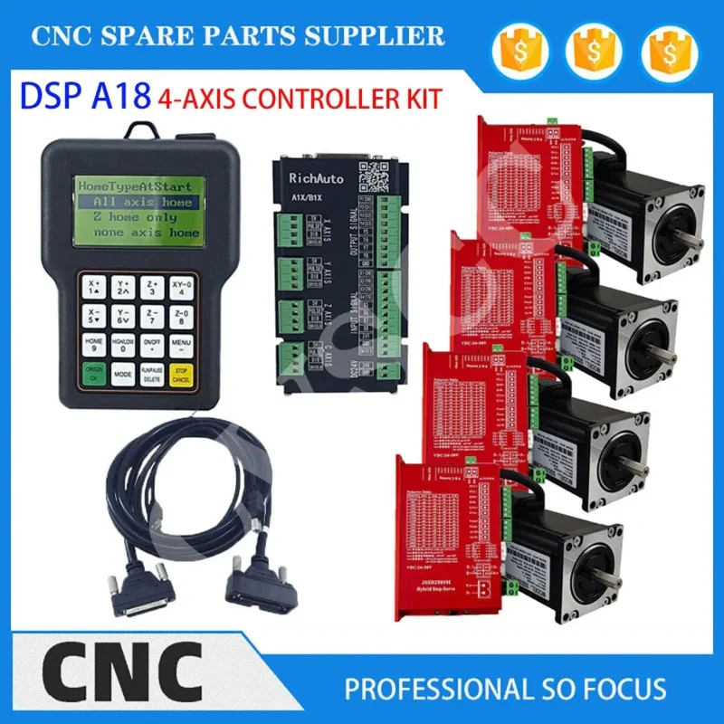 

RichAuto DSP A18 CNC Controller Kit Handheld 4-Axis Motion Controller Remote Engraving and Cutting NEMA23 Hybrid Servo Motor