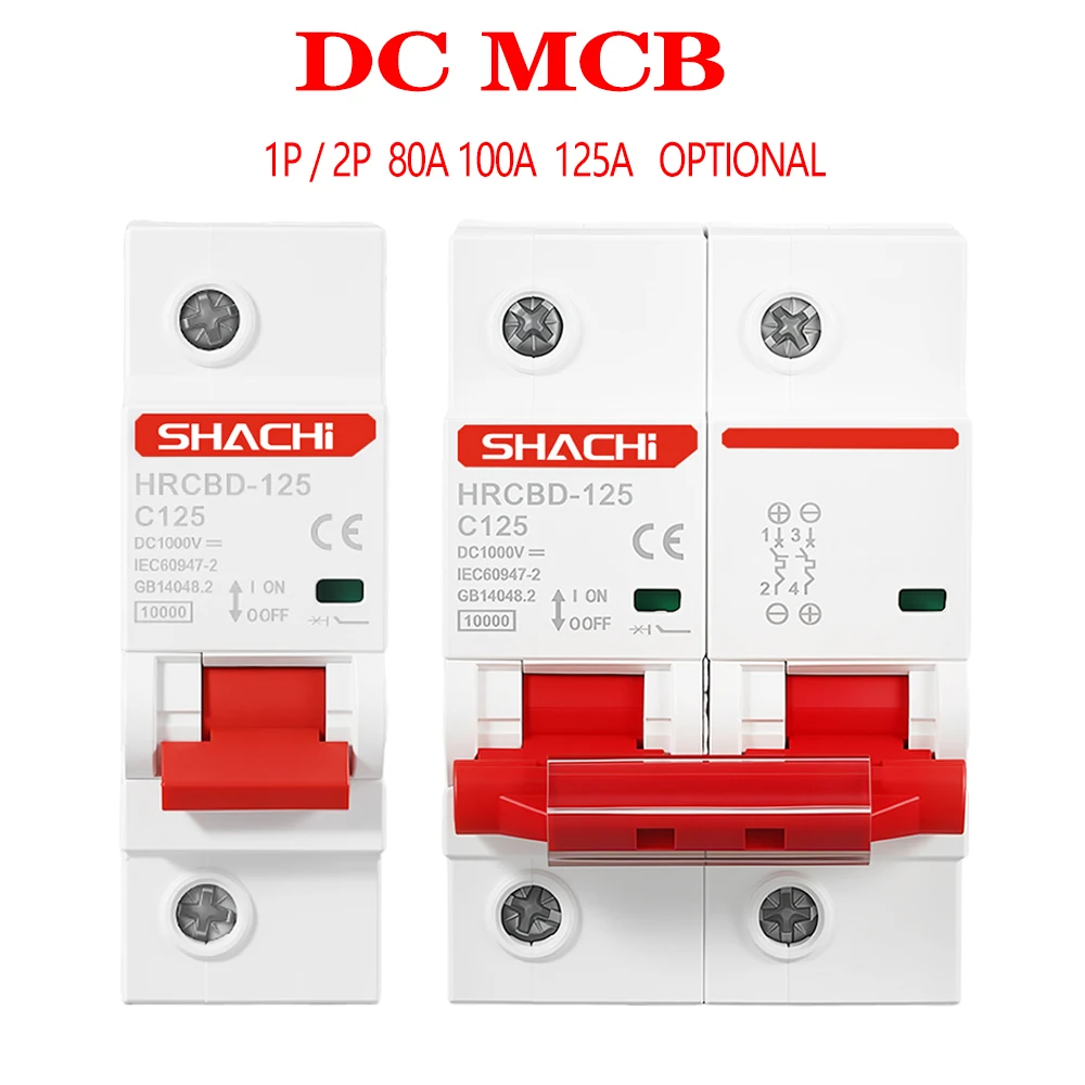 DC 1000V 1P 2P Solar Mini Circuit Breaker Overload Protection Switch 80A 100A 125A MCB for Photovoltaic PV System