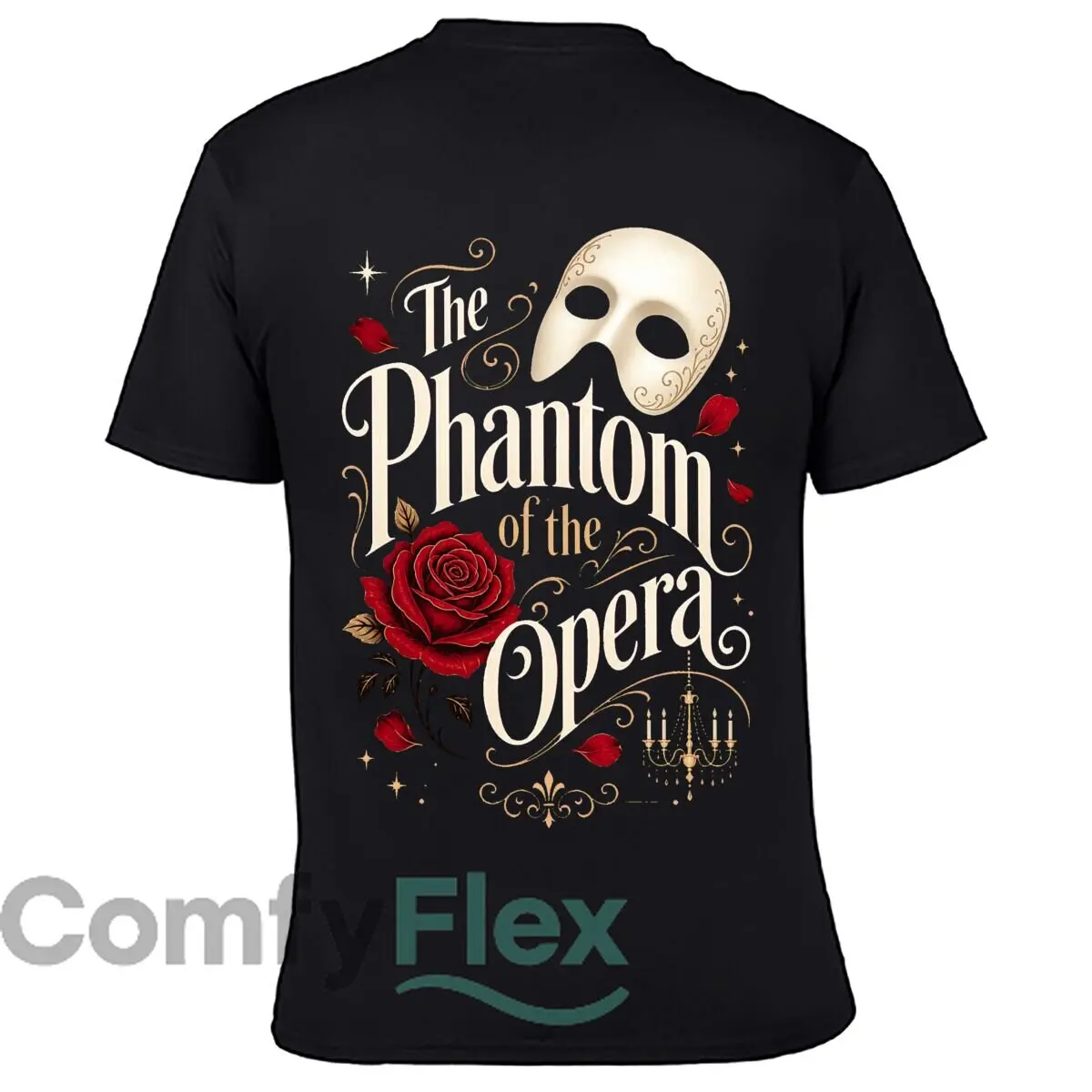 Phantom Opera Mask Rose Typography A Solid Washed Vintage Tee Distressed Loose