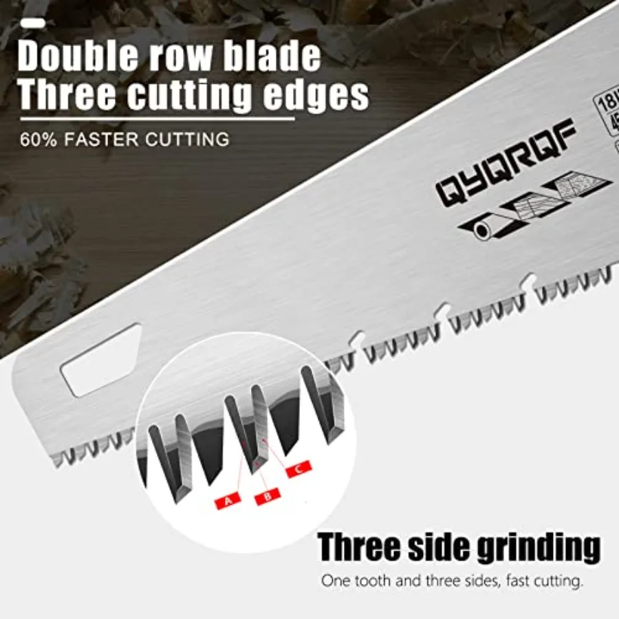 18 ch Hand Saw, Heavy Duty Wood Saw with Chip Removal Design Rust-proof for Sawg Prung Gardeng Wood Plastic and Drywall