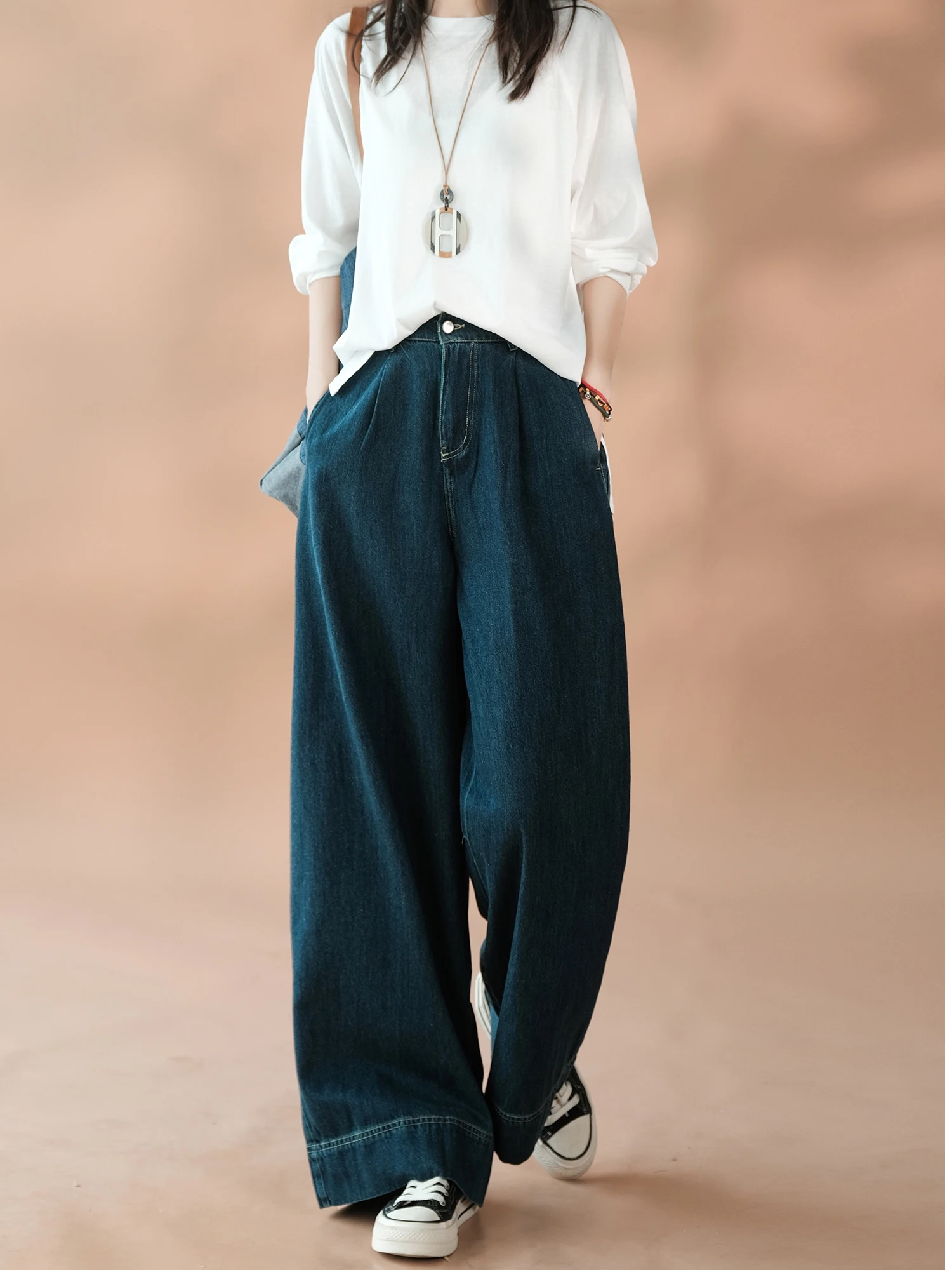 

Художественные широкие джинсы, женские свободные брюки от Little Ear, осенний сезон l, глубокий цвет, застежка-молния