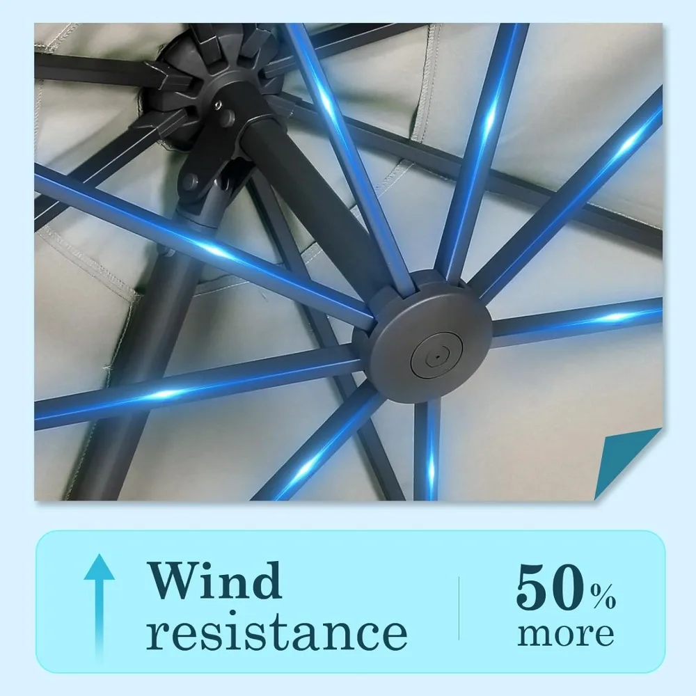 مظلة ناتئ مطورة بطول 10 × 10 أقدام مع سطح مزدوج، ودوران 360 درجة وتعديل 5 زوايا - ألومنيوم