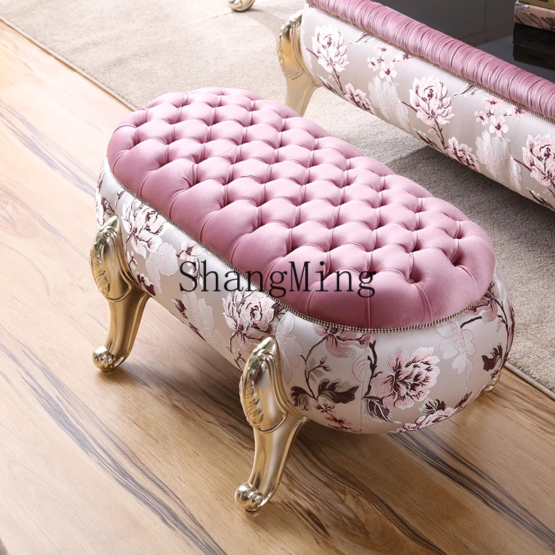 FG good-looking  Country Style Solid Wood Bed End Stool Bedside Rectangular Clothing Store Shoe Changing Stool