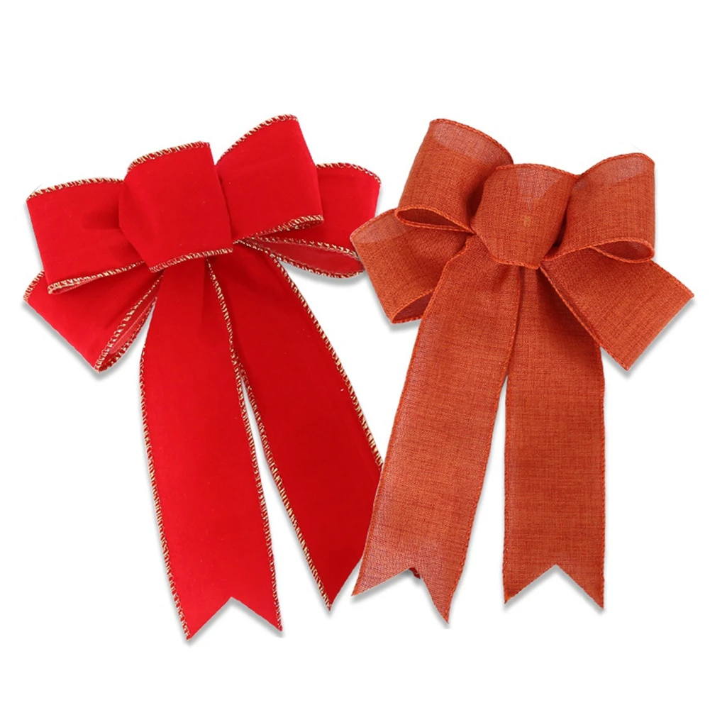 Red Christmas Ribbon Bows Hanging Decorations 24*19cm Bowknot Gift Christmas Tree Ornaments Xmas Party Decor New Year 2024 6pcs