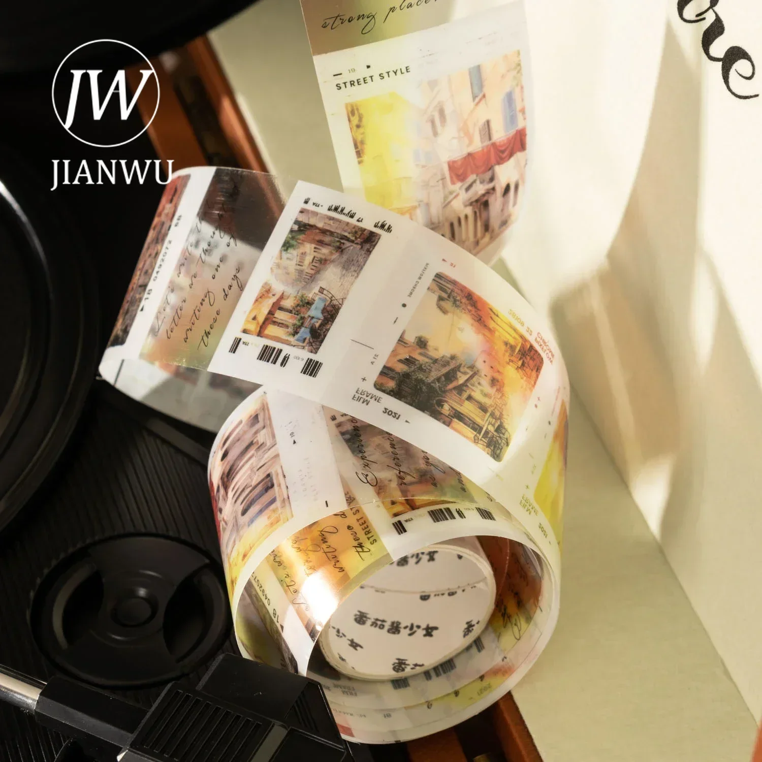 JIANWU 40mm*200cm Years Gramophone Series Vintage Scene Landscaping Material Collage PET Tape Creative DIY Journal Stationery