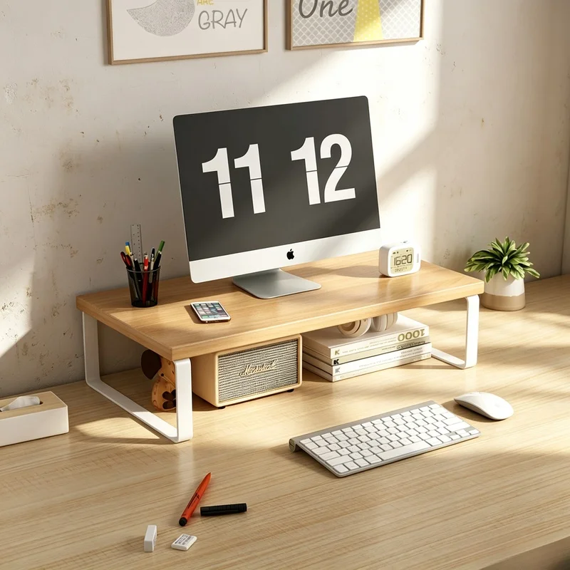 Support d'écran d'ordinateur avec base surélevée, support de rangement multifonctionnel pour bureau à domicile