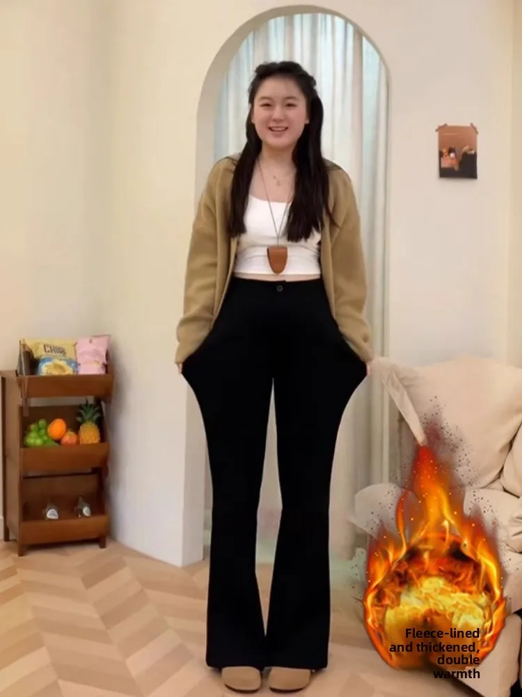 Bla Fce اصطف متوهج الجينز المرأة عالية الخصر مستقيم الساق مطاطا بناطيل كاجوال الخريف الشتاء حجم كبير التخسيس