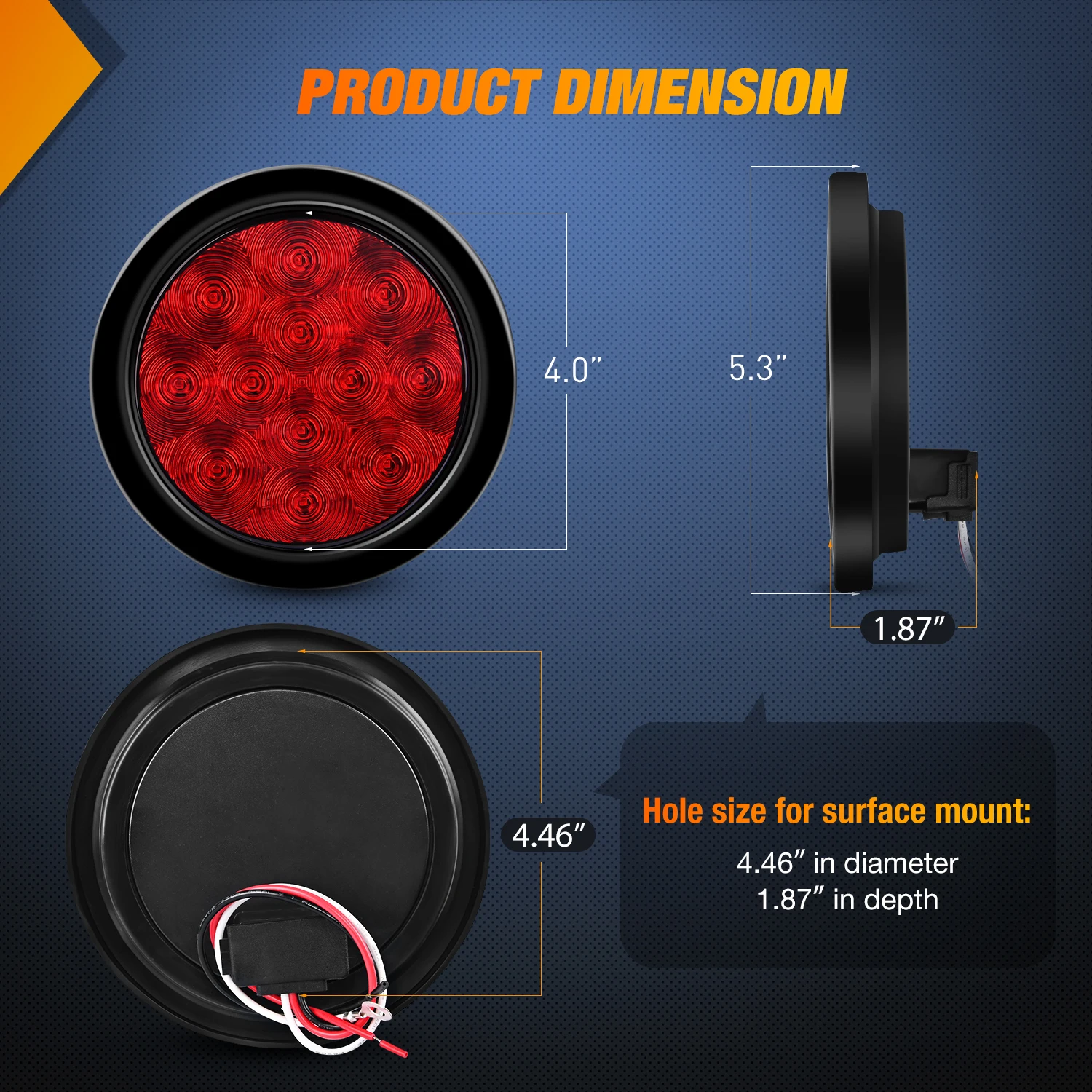 Luces Traseras LED Redondas de 4' para Remolque, Color Rojo, con Conectores de Montaje Superficial, IP67, Luces de Freno, Direccional y Traseras para Camión, Remolque, RV, Jeep, 2 Piezas