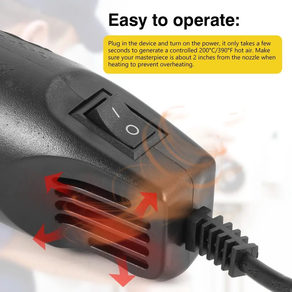 DIY Using Heat Gun Electric Power Hot Hair Dryer Soldering Wrap Blower Heater Shrink Plastic Heat Gun Repair Tool 200℃ 300W