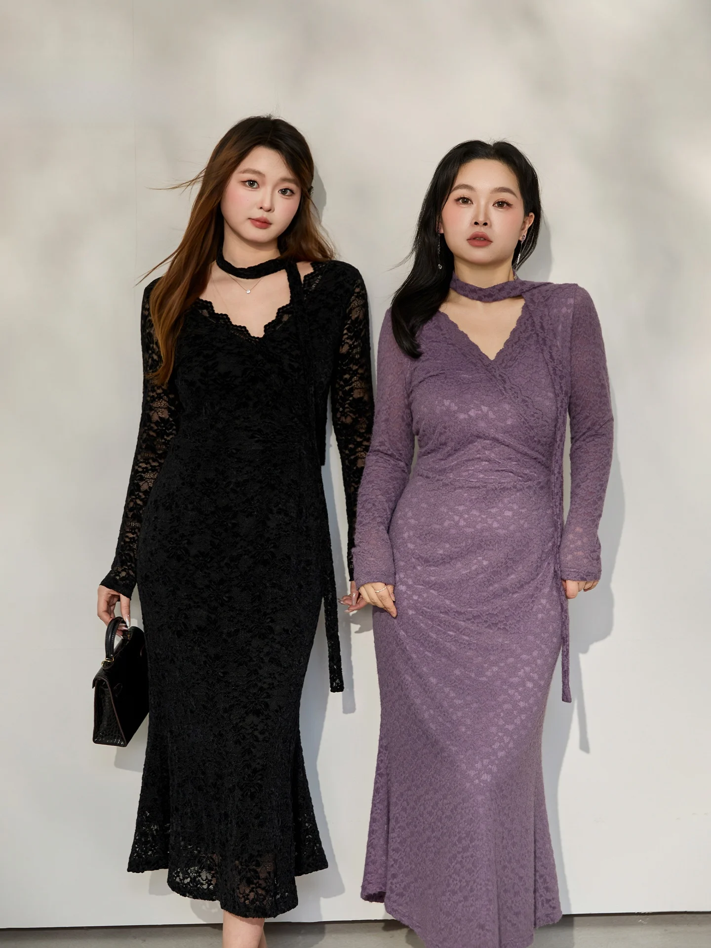 

Ele plus Size Women's V-Ne Lace Mermaid Dr Spring Aosphere Feeling Fi Tail Gown High Waist Long Sve Dr