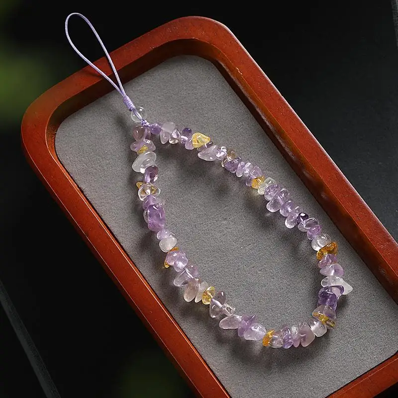 Exquisites natürliches Amethyst-Kristall-Handy-Charm-Gurt, handgefertigtes Perlen-Handgelenk-Charm-Handy-Lanyard für Männer und Frauen – Detail 5