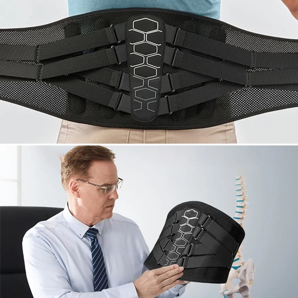 1Pcs Back Brace with Pulley System, Sciatica, Herniated Disc, Scoliosis,Lumbar Support Belt with 4 Aluminum Stays 2 Spring Stays