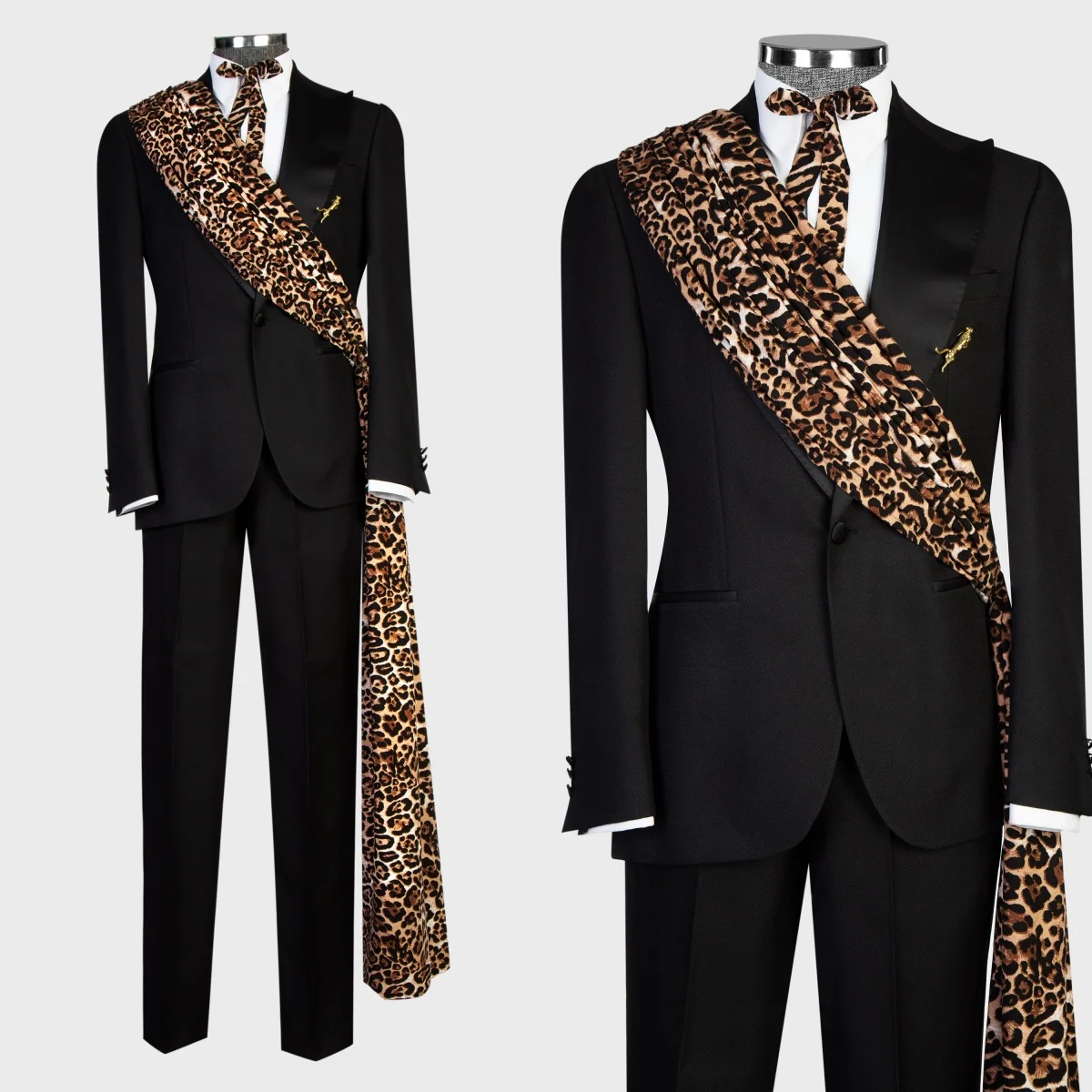 Fashion Leopard Print Men Wedding Suits For Wedding Peaked Lapel Tuxedo Groom Wear 2 Pcs Jacket Pants Evening Party Customized