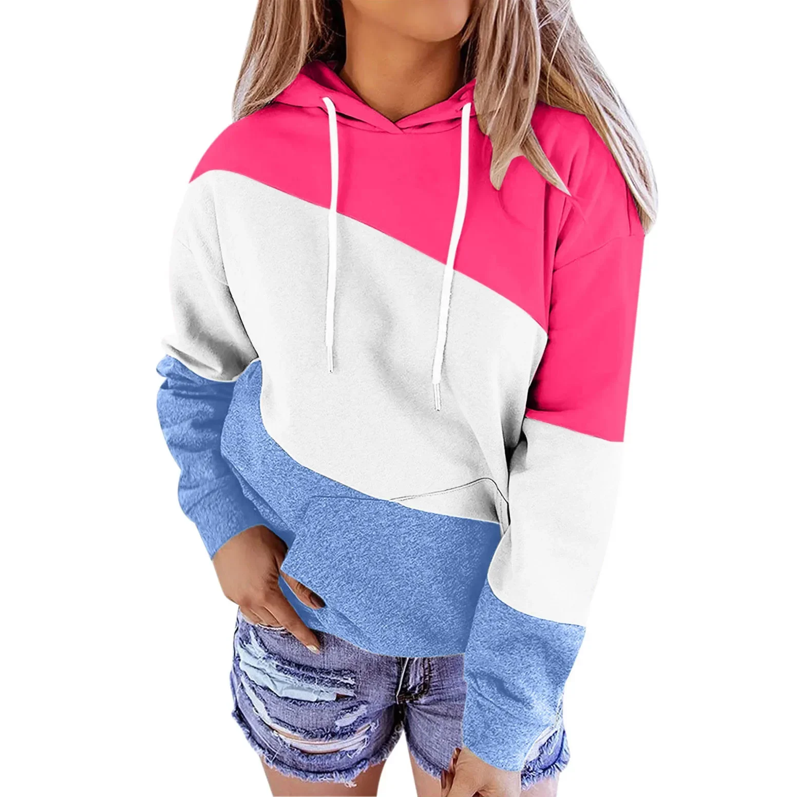 Hip three color patchwork hoodie