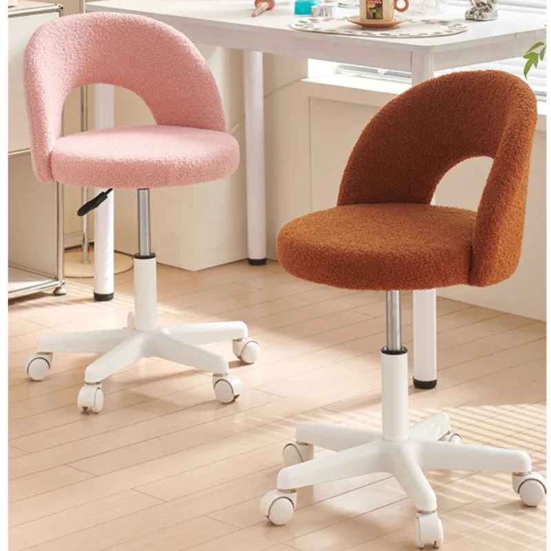 Simple Light Luxury Computer Chair Girls\' Bedroom Makeup Stool Lamb Fleece Backrest Seat Lifting And Rotating Modern Furniture