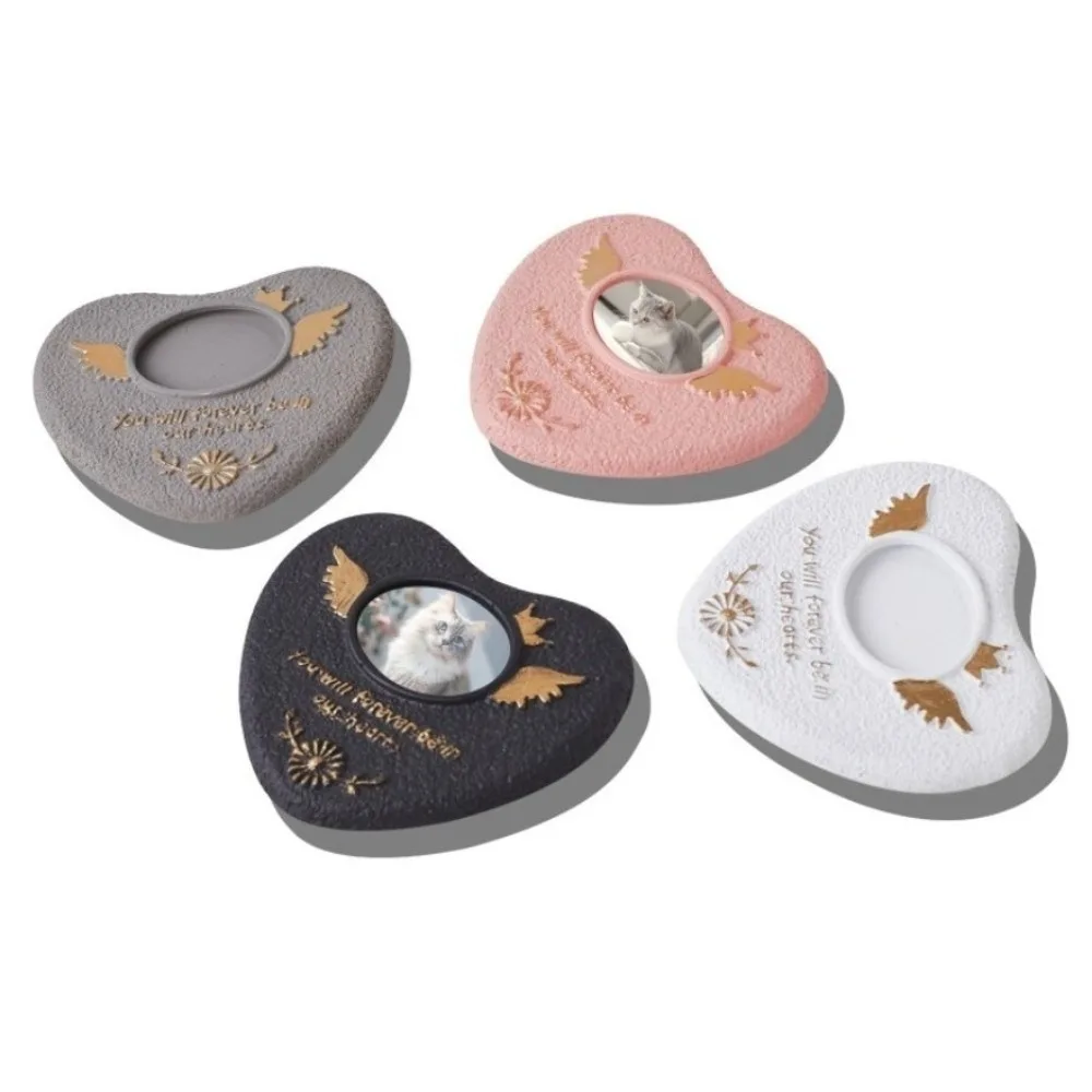 Pet Loss Gift Cement Pet Memorial Stone Heart Photo Frame Dog Tombstone Paw Shape Rainproof Cat Grave Marker Cemetery