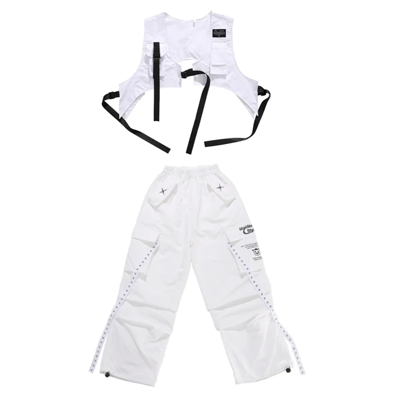 Hip Hop Boys Letters Sweatshirt Vest Cargo Pants Girls Cool Jazz Street Dance Costume Children Clothes Set Kids K-pop Streetwear