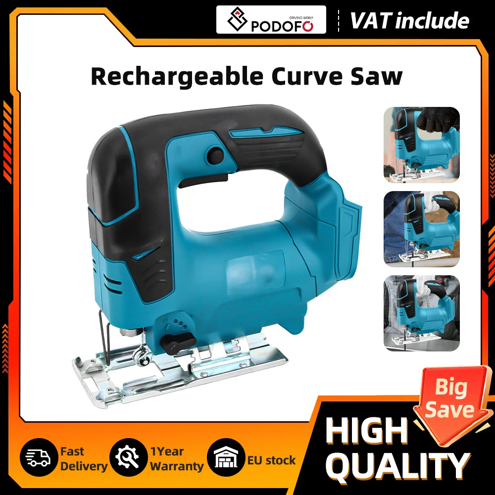 Podofo 2600RPM Elektrische Kabellose Kurven-Säge Stichsäge Holzbearbeitungs-Schneidemaschine für Makita 18V Akku