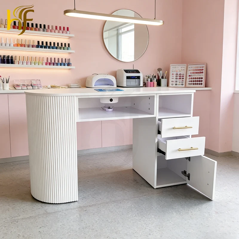 Factory Price Modern Style Beauty Salon Furniture Wooden  Nail Table Semi-circular Nail Table Design for Manicure