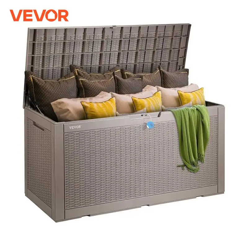 VEVOR Deck Box 100/120Gal Outdoor Storage Box Waterproof PP Deckbox with Aluminum Alloy Padlock for Patio Furniture Pool Toys