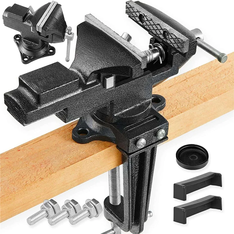 Dual-Purpose Bench Vise or Table Vise with 360° Swivel Base, Universal Home Vise Clamp-On 3.3Inch Vice Quick Adjustment