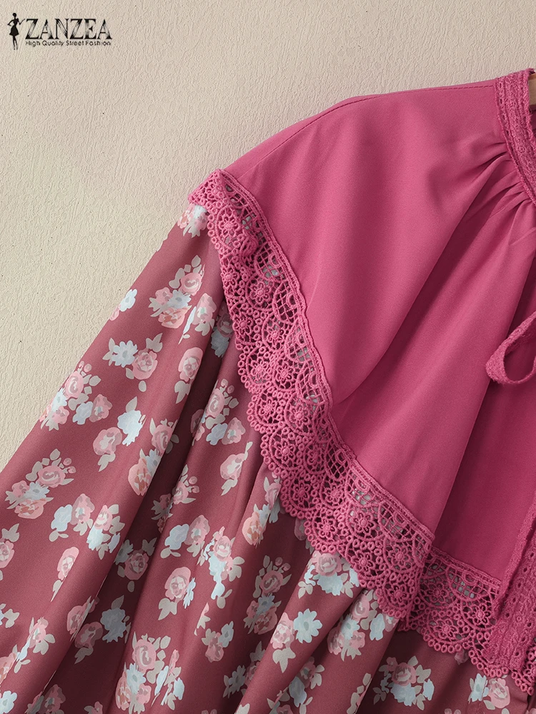 ZANZEA bohème dentelle Patchwork hauts imprimé fleuri lanterne manches couleur bloquée Chemise élégante Femme printemps mode chemises