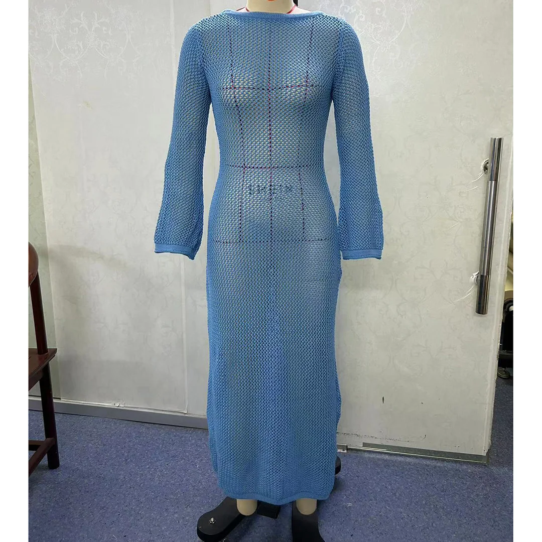 Sexy Langarm-Tunika mit Ausschnitten, gehäkelt, gestrickt, Strandkleid, Strandmode, Damen V5319 – Detail 11