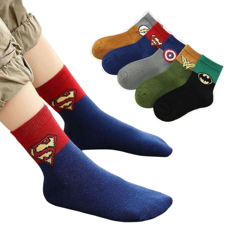 Marvel anime superhero fashion peripheral creative children's mid-tube cotton socks cartoon breathable personality kawaii socks