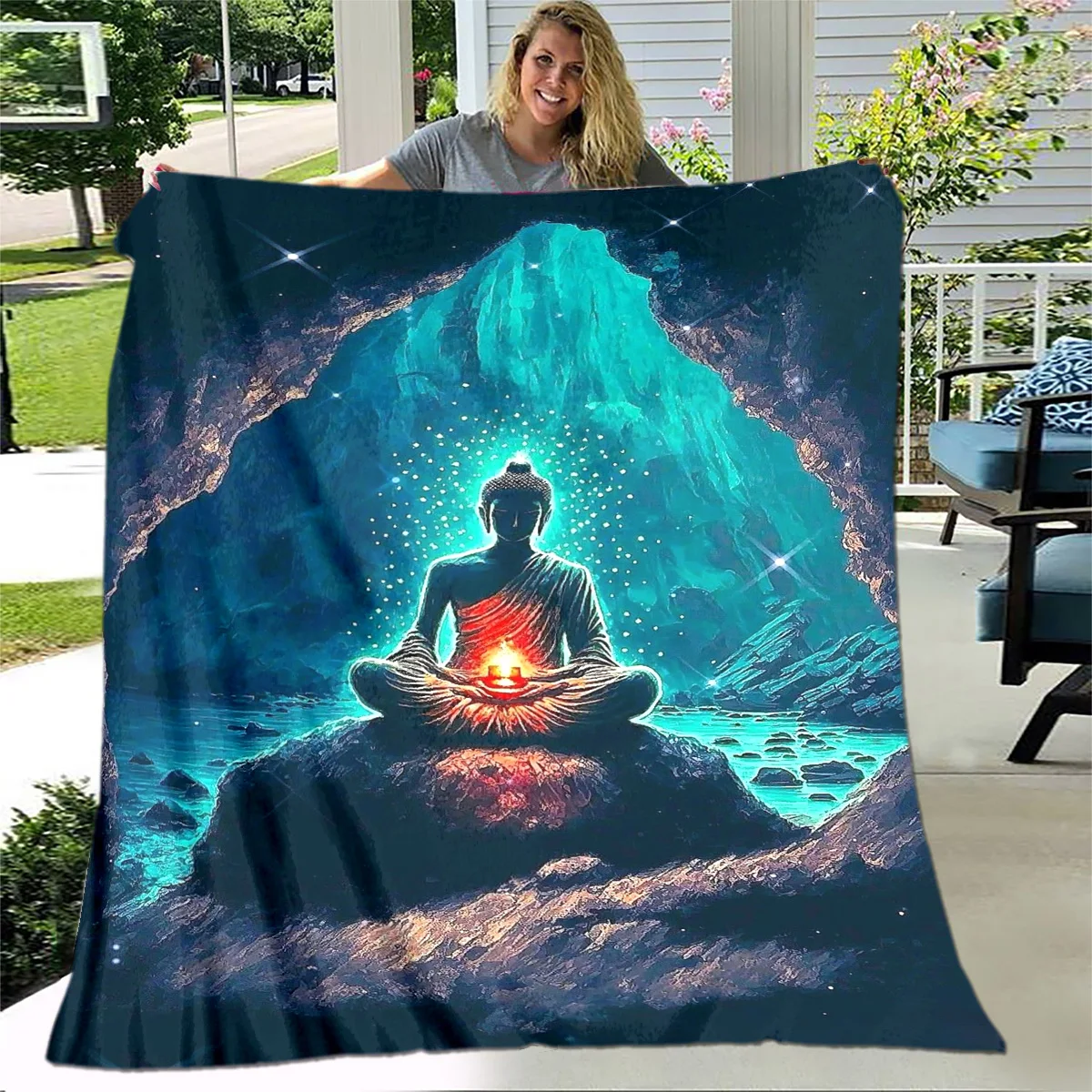 Buddhism Buddha Sakyamuni Guanyin Bodhisattva Plush Blanket,Flannel Blanket Throw Blanket for Living Room Bedroom Bed Sofa Pray