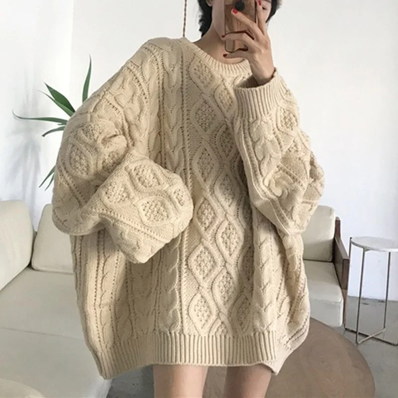 Nuovo 2024 inverno autunno donna pullover maglioni Oversize lavorato a maglia lanterna manica maglione moda solido maglieria minimalista semplice