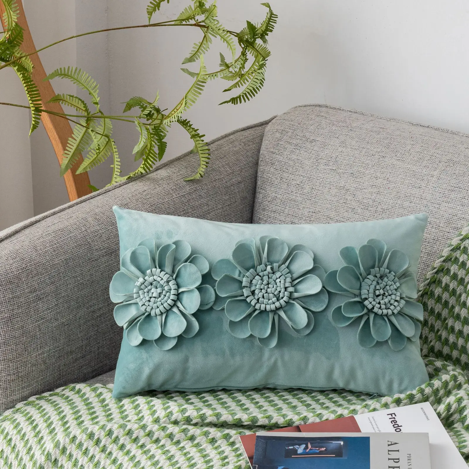 Solid Color Dutch Velvet Sofa Pillowcase Rectangular Textural Sunflower Chair Backrest Pillow Cover Bedside Waist Cushion Cover