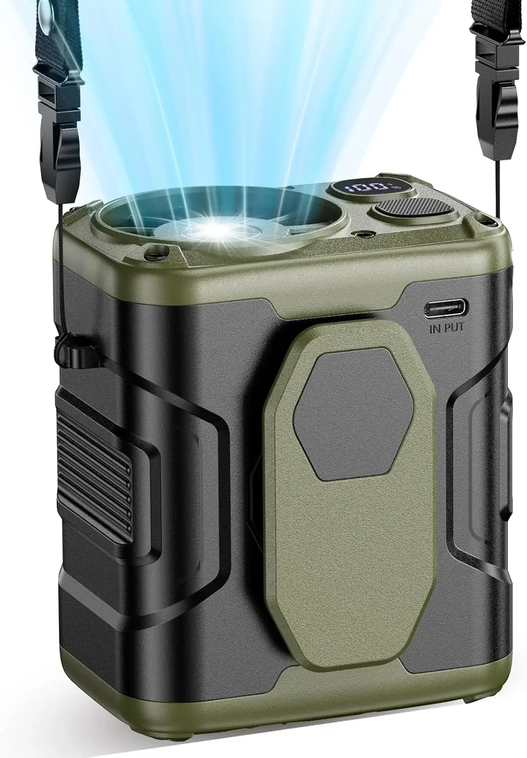 

Upgrade Waist Fan Clip On, 10000mAh Rechargeable Wearable Belt/Neck Fan with Light, 5 Speeds Strong Airflow for Outdoor