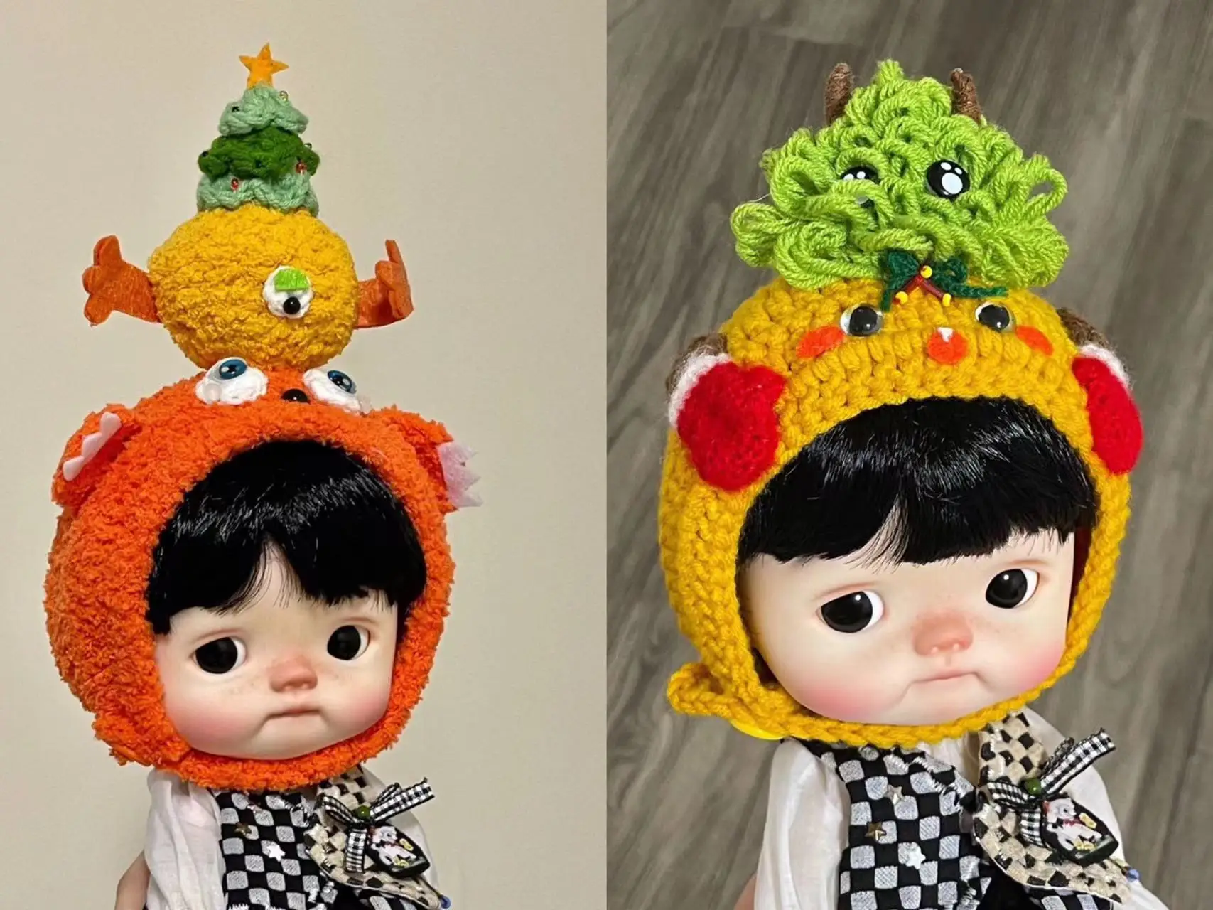 

Blythe hat Little monster thick wire hand woven wool hat (Fit blythe、qbaby Doll Accessories)