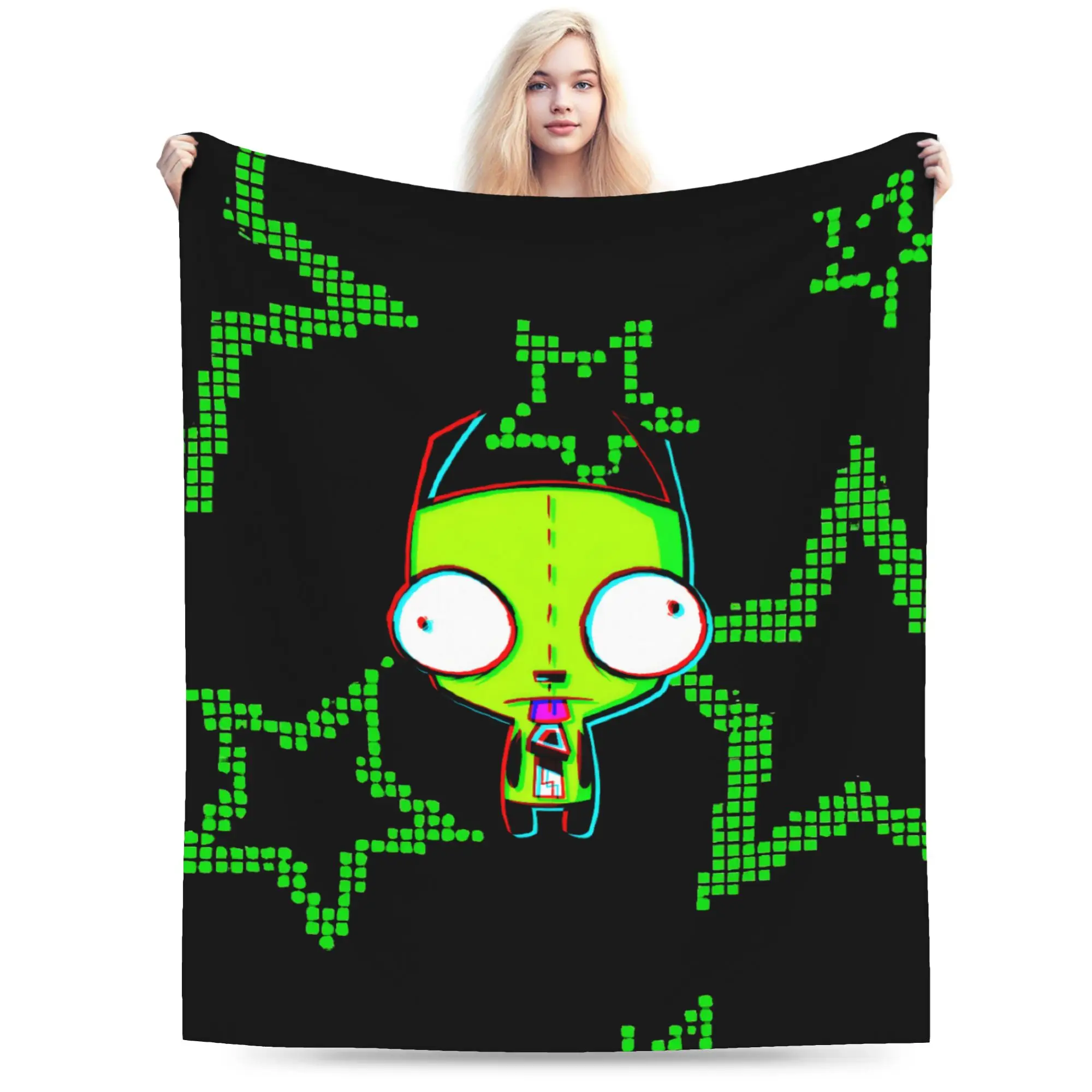 Invaders Zim Cartoon Blanket Coral Fleece Plush Spring/Autumn Multi-function Super Soft Throw Blankets for Sofa Plush Thin Quilt