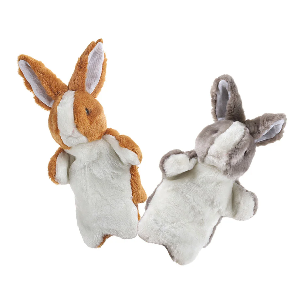 Marionnettes de lapin en peluche marron, marionnettes à main, jouets interactifs d'animaux