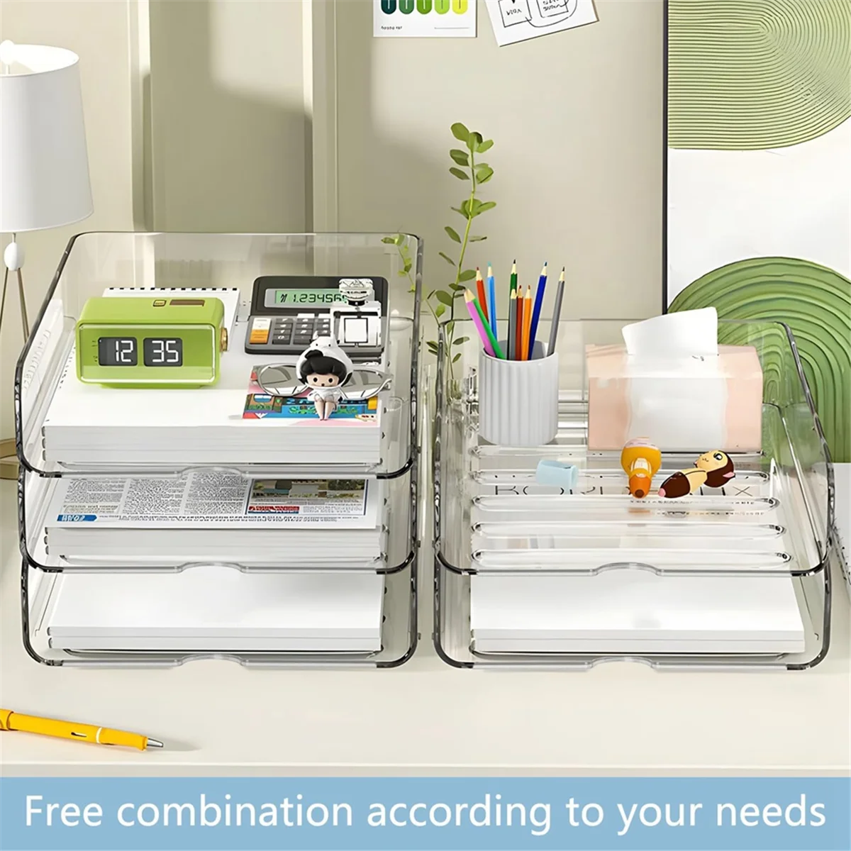 

4-Tier Paper Organizer for Desk, Stackable Desk Organizer Paper Tray, Desk Accessories & Workspace OrganizersJKL