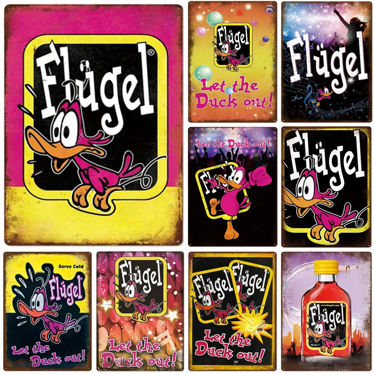 Letrero Metálico Vintage de la Marca de Alcohol Flugel, Divertido con la Frase "Let the Duck Out", Decoración de Pared para Bar o Pub