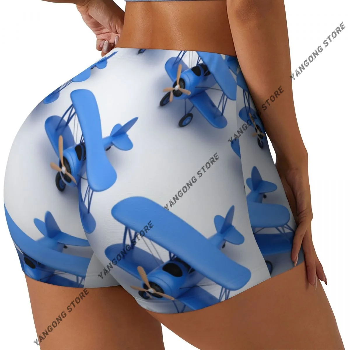 Spandex Yoga Shorts for Women Airplanes Workout Booty Shorts