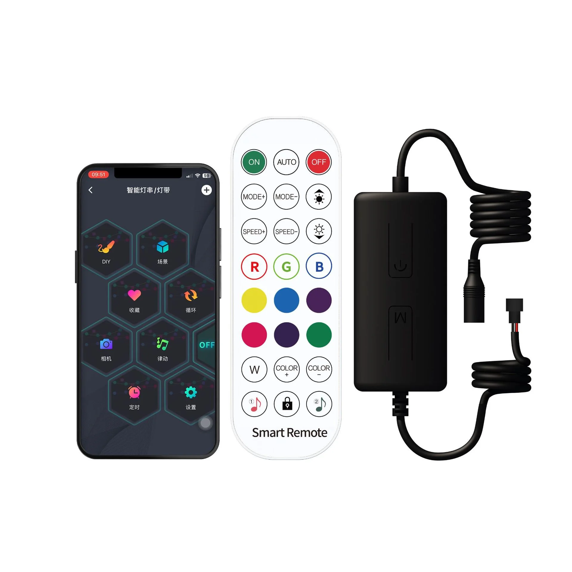 DC5-24V iDeal-001 iDeal Bluetooth APP 14key RF Smart SPI Tuya Controller For WS2812B WS2811 1903 16703 RGB Pixel Light Strip