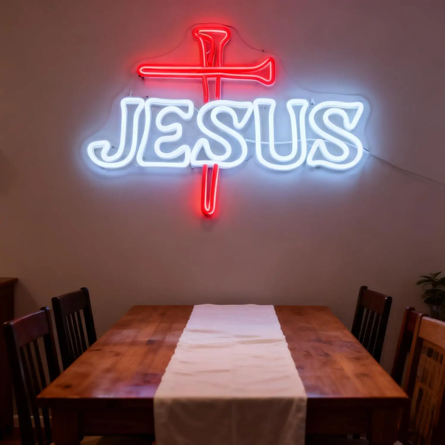Jesus Cross Neon Sign Religious LED Light Up Sign for Church Bedroom Home Prayer Room Wall Decor Christian Holiday Gifts