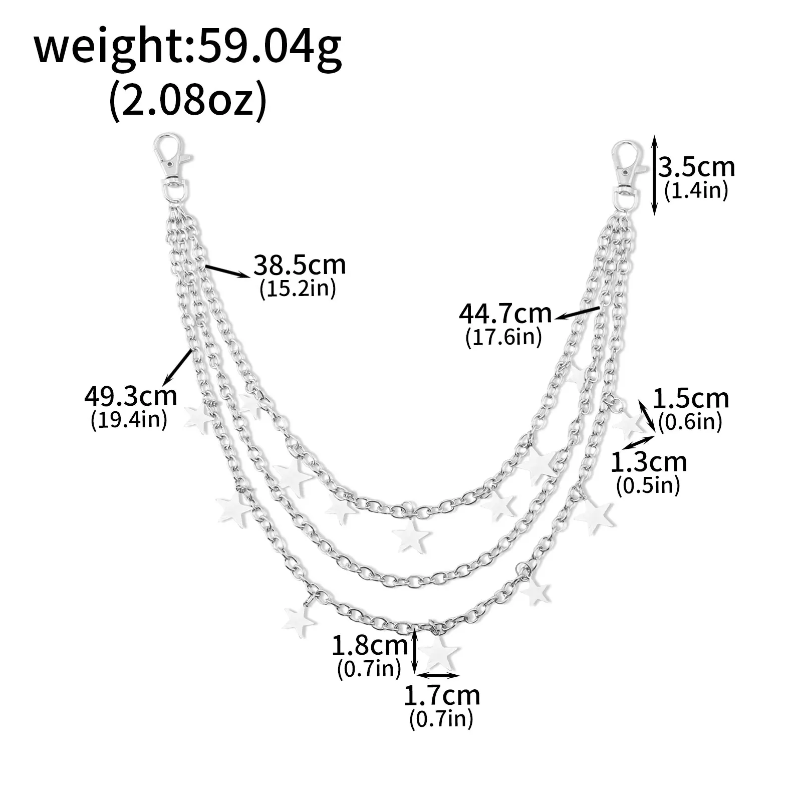 3‑Layer Star Pendant Pants Chain Silver Y2K Jean Wallet Chain Metal Waist Chain Lobster Clasp Streetwear Accessory For Men Women view 6