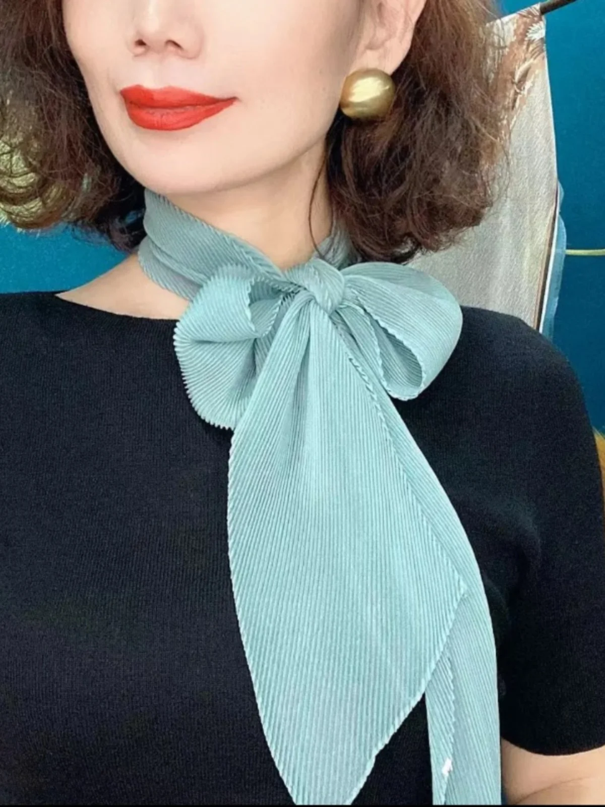 Summer New Fashion Pure Color Pleated Sash Scarf Stylish Versatile Neck Protection Elegant Thin Neck Warmer Multi-Functional ...
