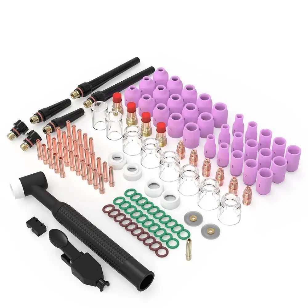 Welding Torch Accessories Aluminum Nozzle Collets Gas Lens Cup Consumables WP-17/18/26 Kit 123 Pieces