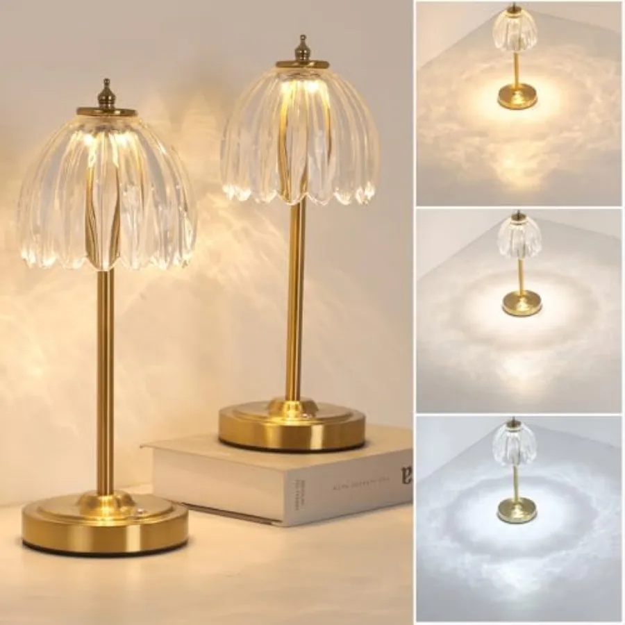 

Set of 2 Tulip Table Lamp with 5000mAh Battery and Touch Control, Cordless Table Lamp with 3 Colors, Dimmable Rechargeable Tabl