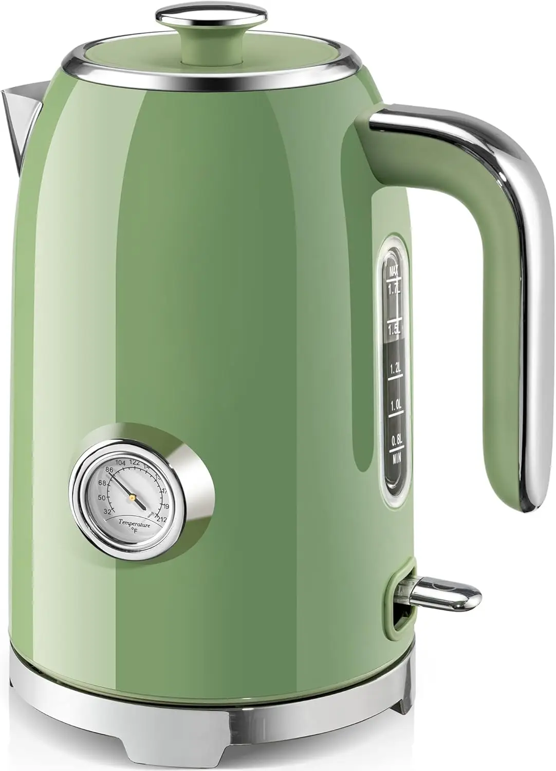 

57oz Electric Kettle with Thermometer, 1500W Fast Heating Stainless Steel, Cordless LED Auto Shut-Off Retro Green